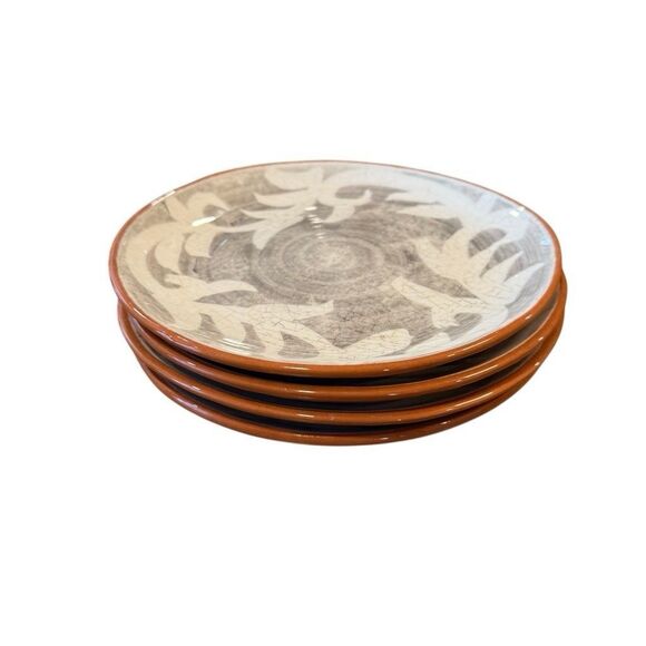 Crate & Barrel NICO  8” Terracotta Geometric Pattern Clay Glazed Salad Plate - Picture 1 of 8